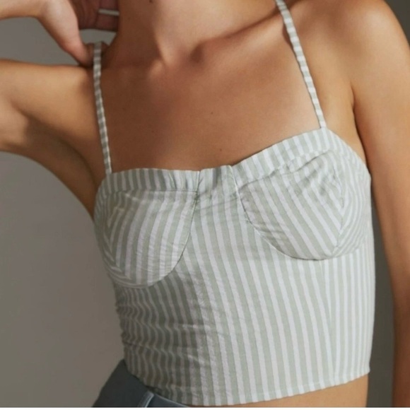 Anthropologie Striped Bustier Top, White and Green, Cropped, Thin Straps, Sz S - Picture 11 of 11